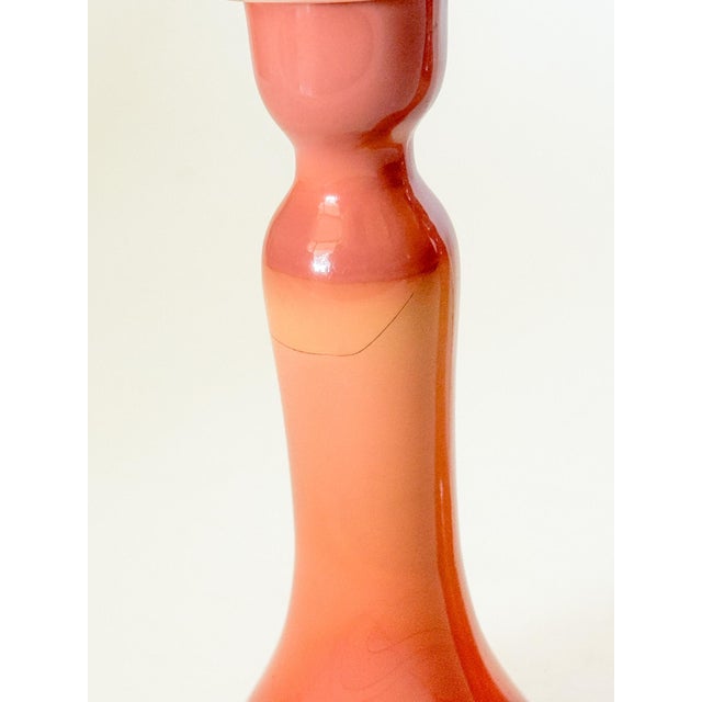 Glass Antique Tiffin Carrara Coral Slag Glass Candlesticks, a Pair For Sale - Image 7 of 10