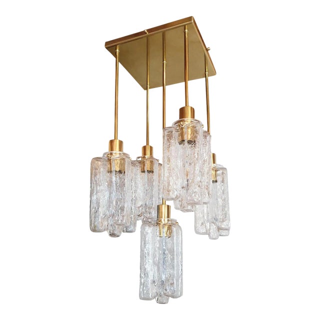 Murano Glass and Brass Chandelier, Kalmar 1960s For Sale