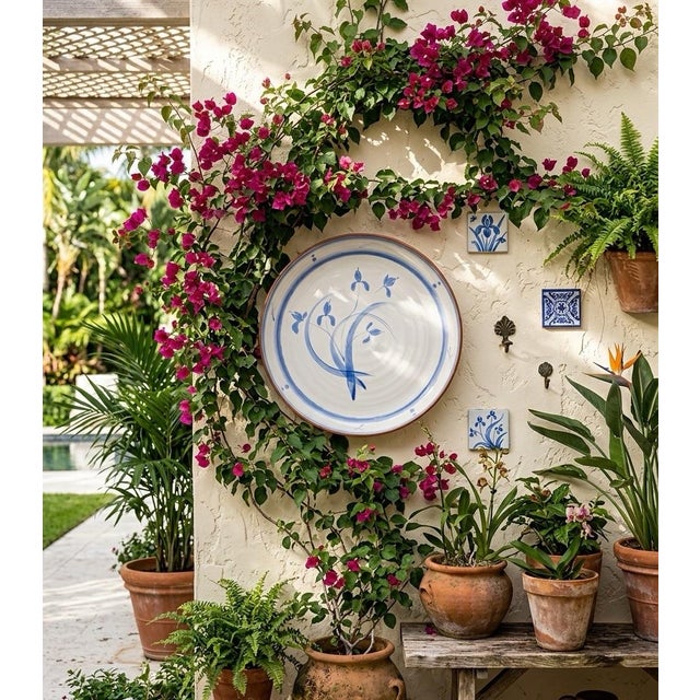 Ceramic Vintage Spanish Hand-Painted Ceramic Serving Bowl With Floral Iris Motif For Sale - Image 7 of 9