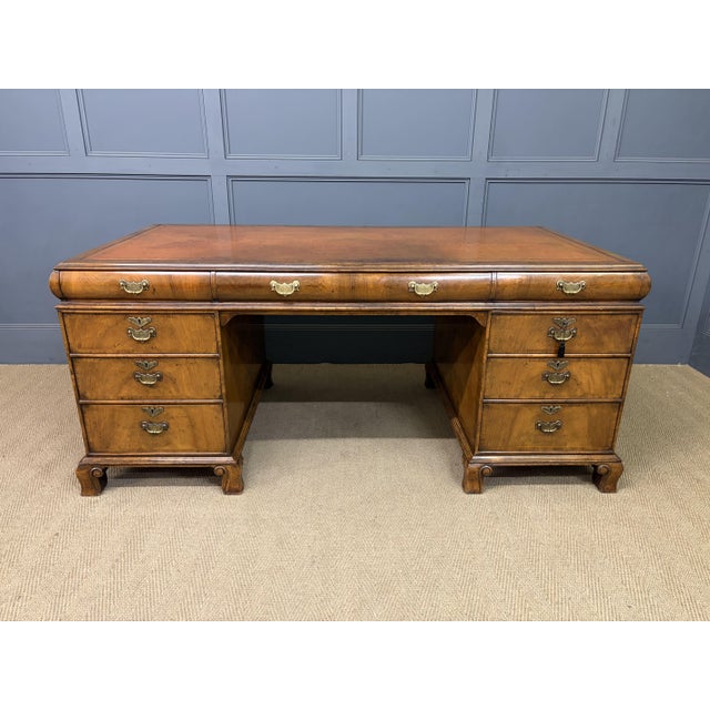 Wood Burr Walnut Partners Pedestal Desk from Maple & Co., 1920s For Sale - Image 7 of 18