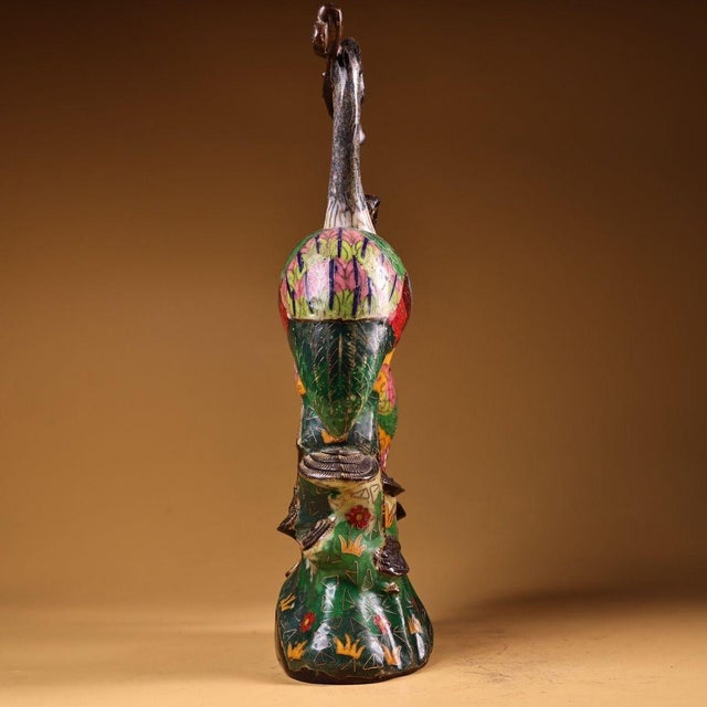 Late 19th Century Cloisonné Enamel Double Crane Figurine, 3100g, Gilt Bronze For Sale - Image 4 of 9