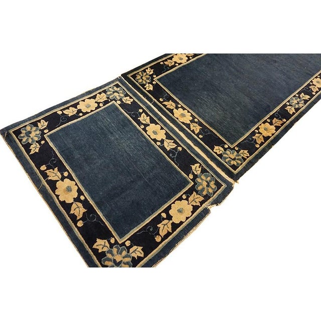 1920s Navy Blue Solid Minimalist Deco Antique Chinese Peking Runner Rug For Sale - Image 4 of 11