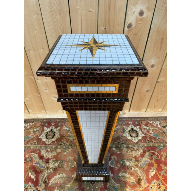 Ceramic Art Deco Pedestal in Mosaic Glazed Earthenware, 1920s For Sale - Image 7 of 7