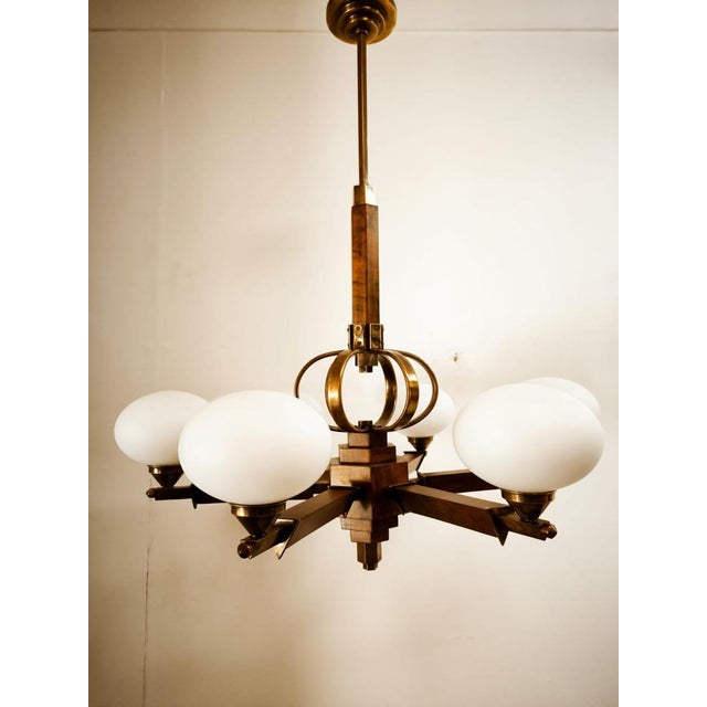 Vintage Wooden Pendant Light with Oval Glass Shades For Sale - Image 14 of 18