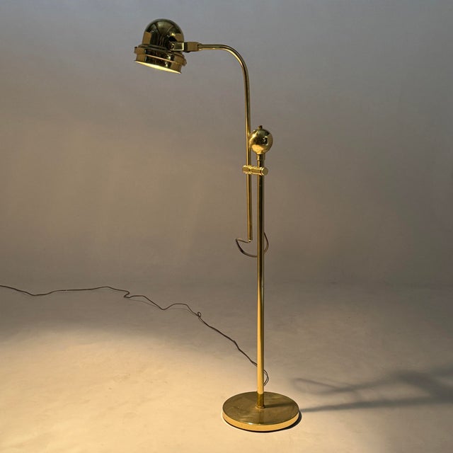 Mid-Century Modern Brass Pharmacy Adjustable Floor Lamp For Sale - Image 3 of 12
