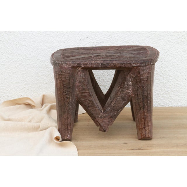 Wood Carved Nupe Stool, Geometric Grace For Sale - Image 7 of 7