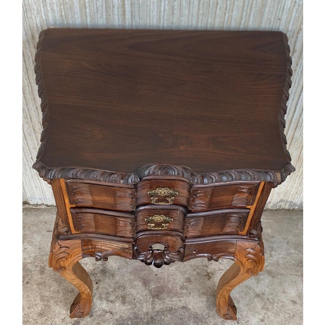 Wood Late 19th Century Bedsides Tables with Carved Drawers and Cabriole Legs, France, A Pair For Sale - Image 7 of 18