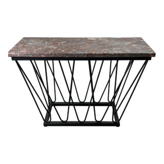 Breccia Marble Console Table With Hand‑Formed Matte‑Black Steel Base by Jon Little For Sale