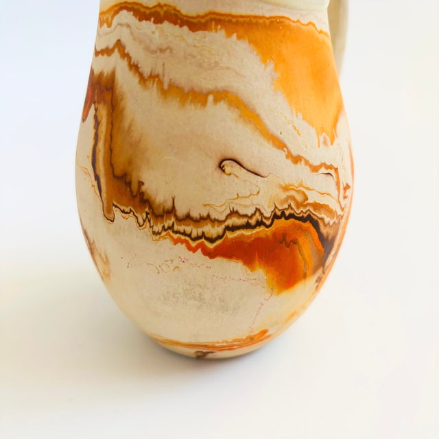 Ceramic Nemadji Pottery Pitcher - Orange Swirls For Sale - Image 7 of 8