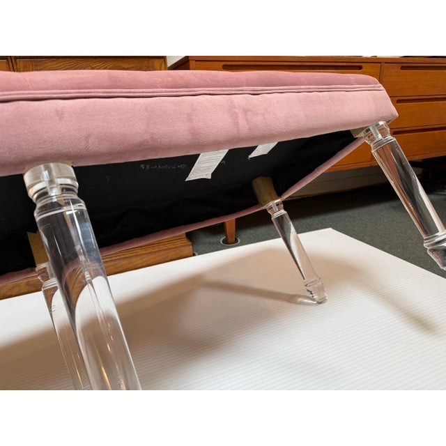 Textile Parisian Dusty Rose Velvet + Lucite Frame Custom Bench For Sale - Image 7 of 12