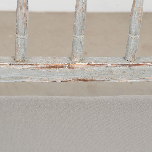 Gray 19th Century Swedish Gustavian Original Blue Gray Painted Pine Bench For Sale - Image 8 of 18