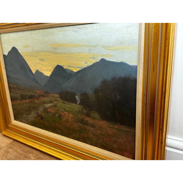 Scottish Mountain Oil Landscape at Dusk Signed by George Houston, c.1900–1920 For Sale - Image 6 of 12