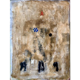 French Pop Art Modernist Textured Painting Abstract With Stencilled Letters, c.1980 For Sale