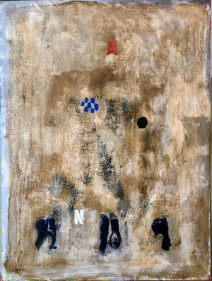 French Pop Art Modernist Textured Painting Abstract With Stencilled Letters, c.1980