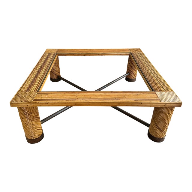 Italian Pencil Reed Coffee Table With Brass, Glass For Sale