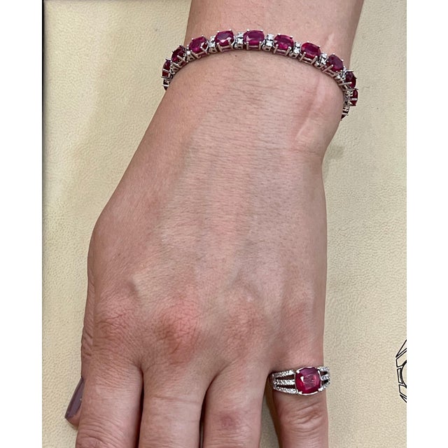 3 Carat Cushion Treated Ruby and 1 Carat Diamond 14 Karat White Gold Ring For Sale - Image 11 of 18