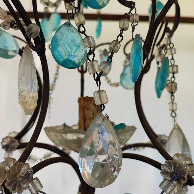 Iron and Glass Crystal Chandelier, 1940s For Sale - Image 9 of 13