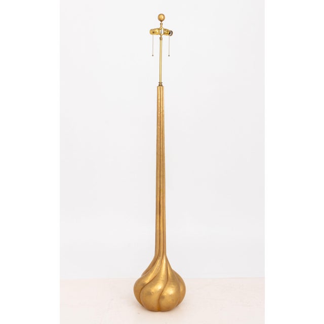 Brass Pair of Robert Kuo Spiral Bulb Form Gilt Brass Floor Lamps For Sale - Image 8 of 10