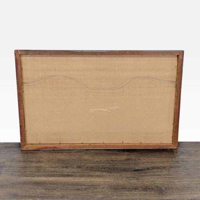 This is an original painting by Richard V. Ellery, featuring a vivid scene of a red boat in a boatyard. The artwork is...