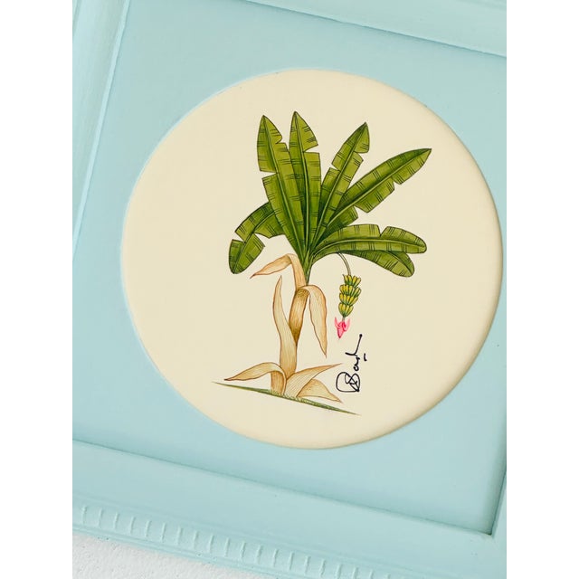 Coastal Original Hand-Painted Banana Palm Tree Painting in a Vintage Hand-Painted Frame For Sale - Image 3 of 3