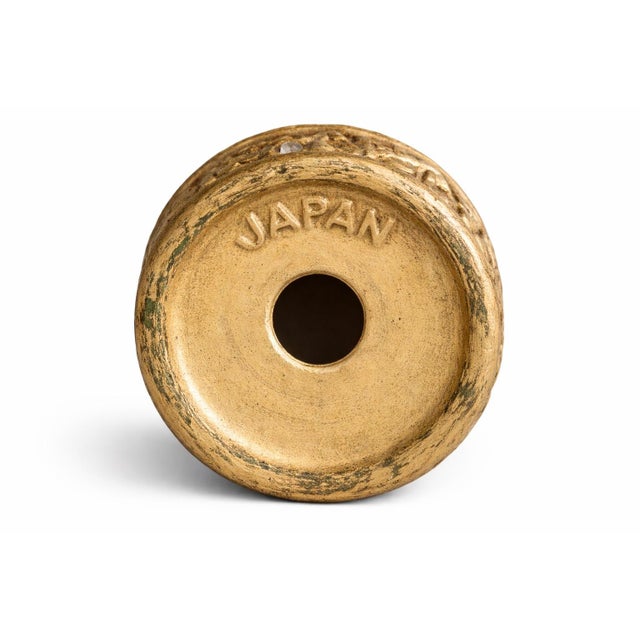 Japanese Pair of Mid-Century Japanese Gilt Ceramic Grapevine Candle Holders – Raised “Japan” Export Mark, c.1955–1965 For Sale - Image 3 of 4