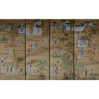 Chinese Chinoiserie Panels Hand Painted Wallpapers Mural Panel For Sale