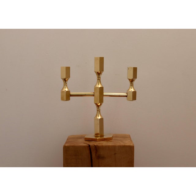 Vintage Swedish Brass Three-Arm Candelabra by Gusum, 1974 For Sale - Image 4 of 7