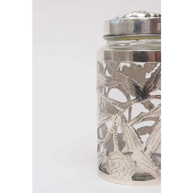 Vintage Sterling Silver Overlay Glass Vessel or Container Jar, 1950's For Sale - Image 9 of 11