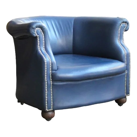 Blue Leather Armchair, 1960s For Sale