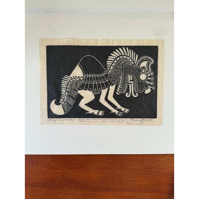 Printmaking Materials Signed 1970s Pedro Puerta "Dragon Number 1" 22/100 Wood Block Print For Sale - Image 7 of 12