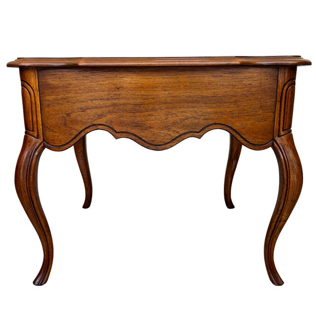 Brown 1970 French Provincial Carved Oak End Tables / Low Nightstands by Drexel Heritage - A Pair For Sale - Image 8 of 18