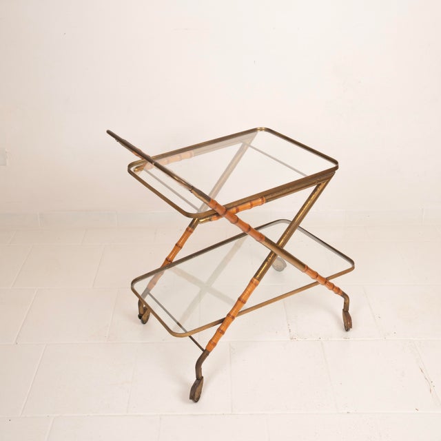 Vintage Cart in Faux Bamboo and Brass by Cesare Lacca, 1950 For Sale - Image 16 of 18