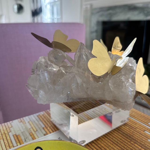 Brass Butterfly and Quartz Object For Sale - Image 4 of 12