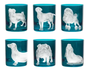ARTEL Dog Collection Set of Double Old Fashioned Glasses, Peacock, Set of 6