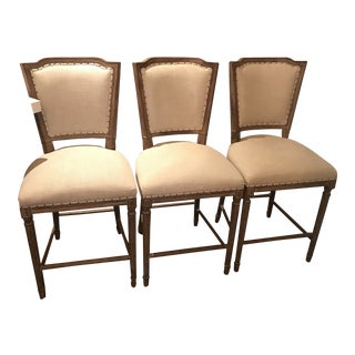 Restoration Hardware Vintage French Nailhead Fabric Counterstools For Sale