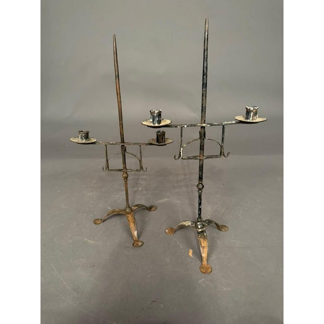 French Pair of French Wrought Iron Candelabras, Circa 1850 For Sale - Image 3 of 13