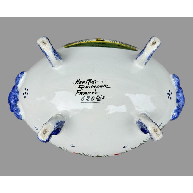 Blue Vintage Quimper French Faience Floral Decorated Covered Tureen Serving Dish For Sale - Image 8 of 12