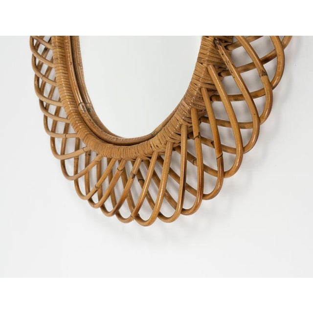 Brown Mid-Century Modern Rattan and Bamboo Oval Wall Mirror by Franco Albini, Italy, 1960s For Sale - Image 8 of 12
