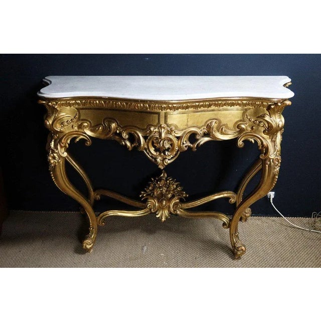Louis XV Style Golden Console Table For Sale - Image 6 of 13