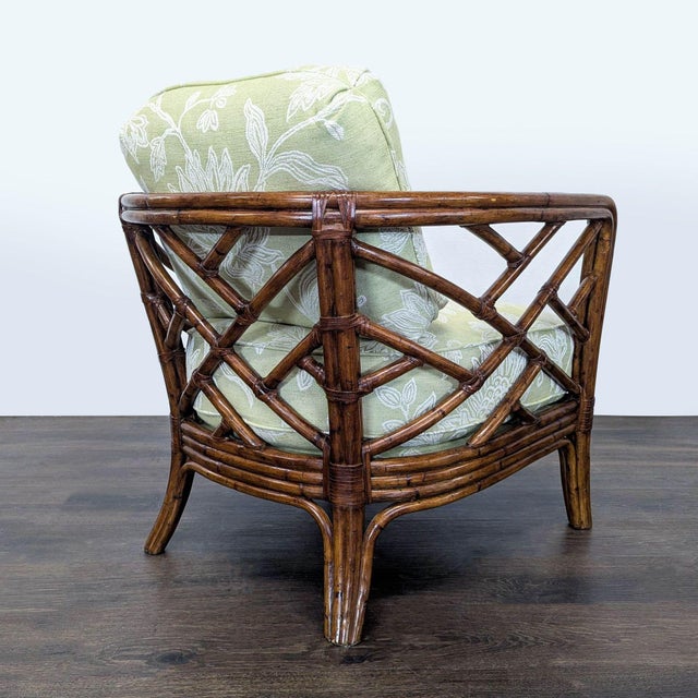 Rattan Lounge Chair With Floral Green Cushions For Sale - Image 4 of 10