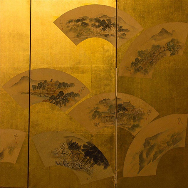 Antique Japanese Folding Screen Panel Byobu With Fans Chairish