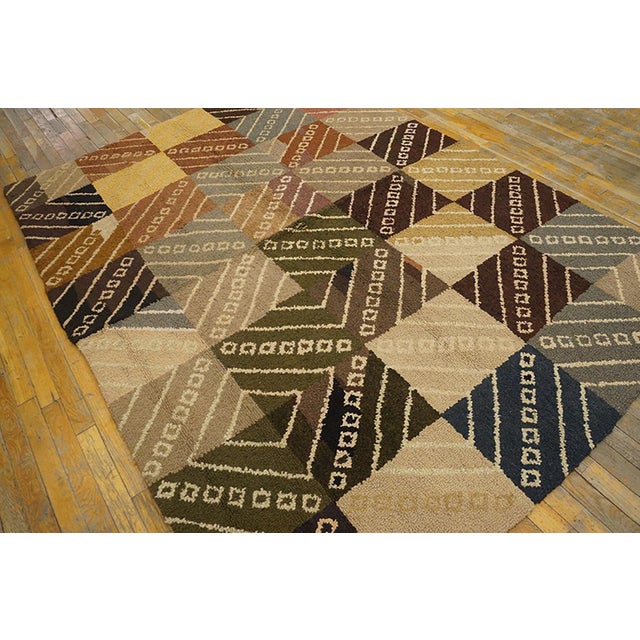 American 1960s Multicolor Diamond Modern Vintage American Hooked Rug 5' 7" X 7' 10" Hand Knotted Wool Carpet For Sale - Image 3 of 6