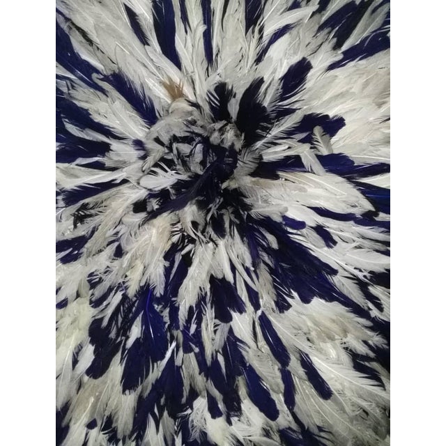 Mid-Century Modern Juju Hat Speckled White Gray and Navy Blue of 24" - 60 Cm For Sale - Image 3 of 6