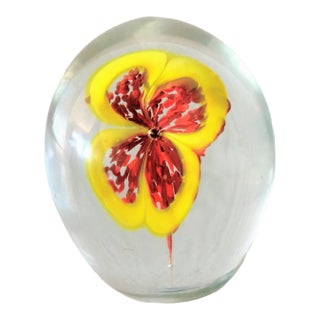 Large Glass Egg Shaped Paper Weight With Stunning Floating Petunia For Sale