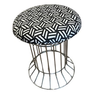 Vintage Metal Stool With New Upholstery For Sale