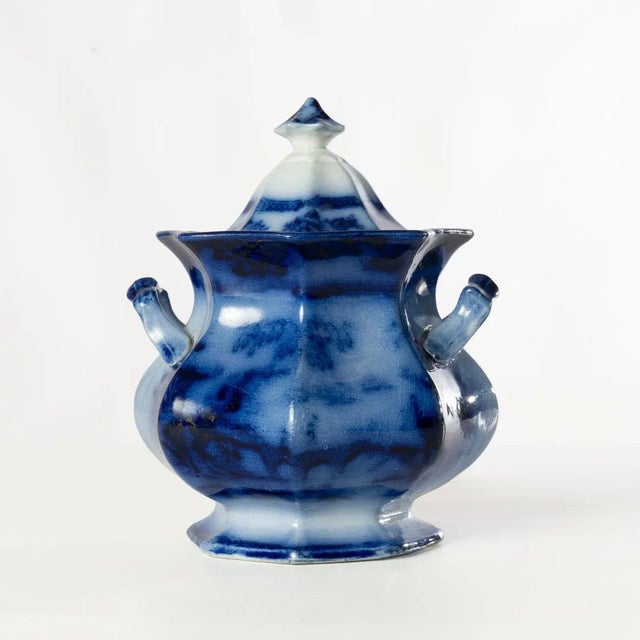 19th Century Flow Blue Sugar Bowl For Sale - Image 6 of 10