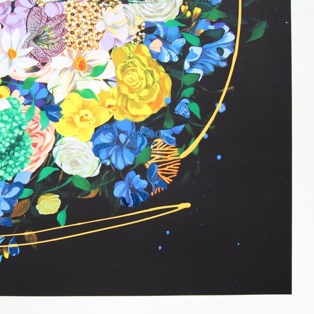Midnight IV - Floral Artwork on Dark Background Original Contemporary Abstract Painting on Canvas by Sally K For Sale In Los Angeles - Image 6 of 6