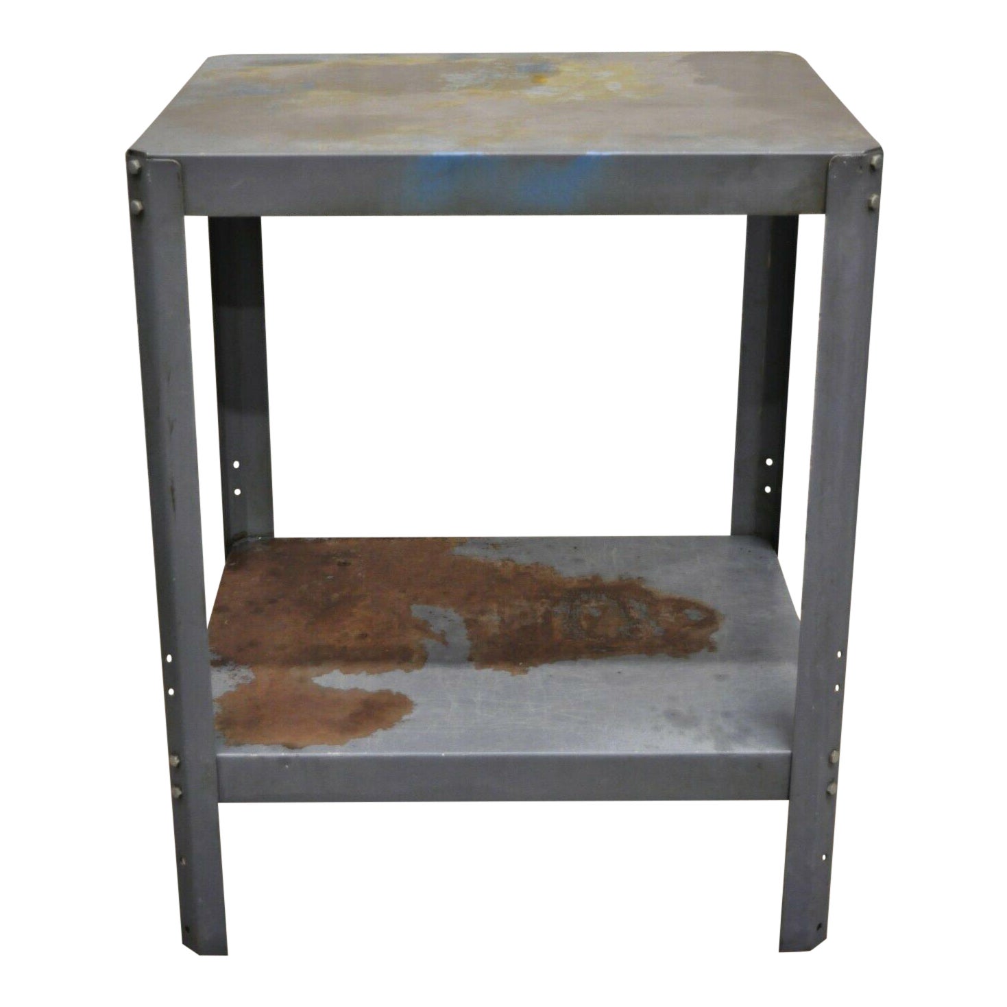 Vintage Mid Century Industrial Steel Metal 2 Tier Work Side Table