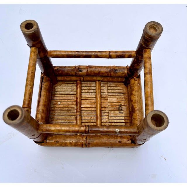 Hollywood Regency Burnt Tortoise Rattan Bamboo Plant Stand For Sale - Image 3 of 7