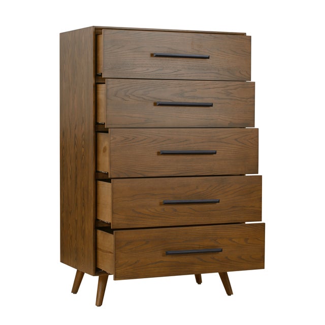 Boho Chic Emery Walnut 5 Drawer Chest For Sale - Image 3 of 9